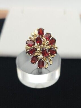Vintage Fine Jewelry 10k Gold Garnet Spray Cluster Cocktail Statement Ring Sz 7